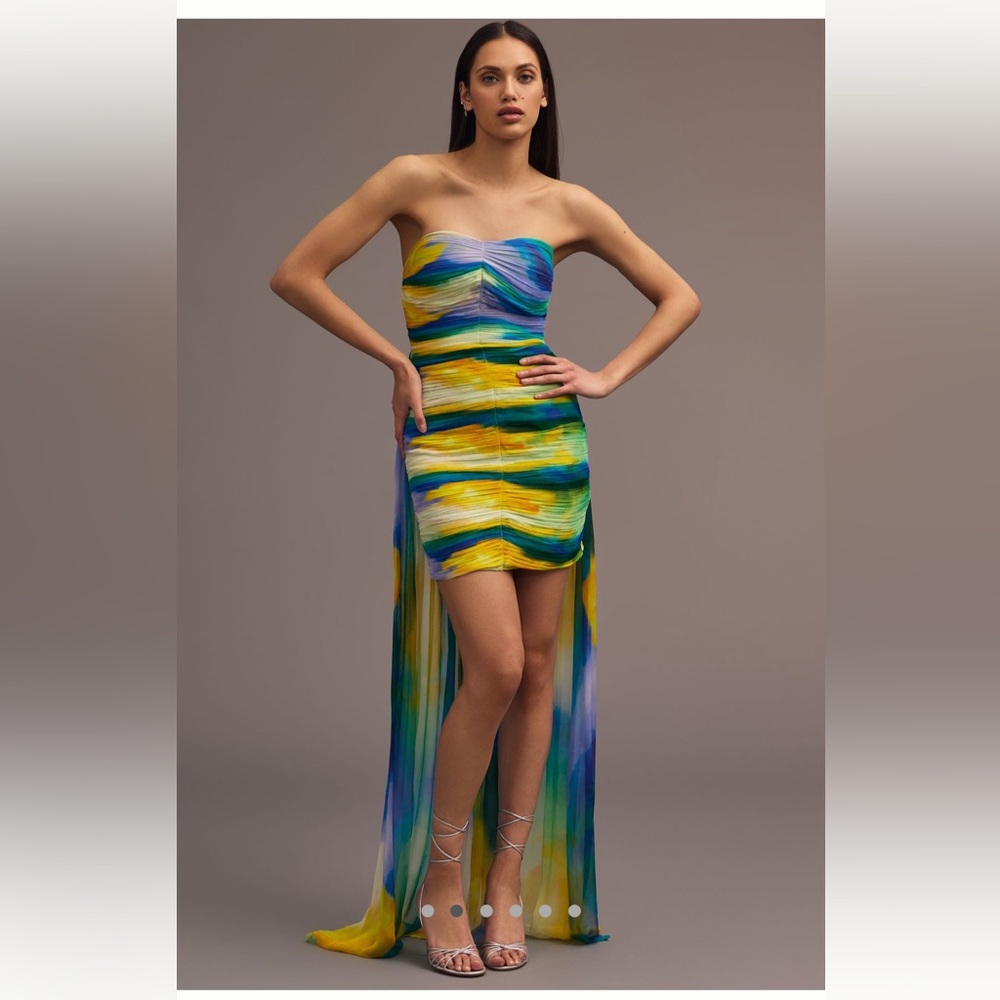 NWT Vineet Bahl Strapless Mini Dress With Train